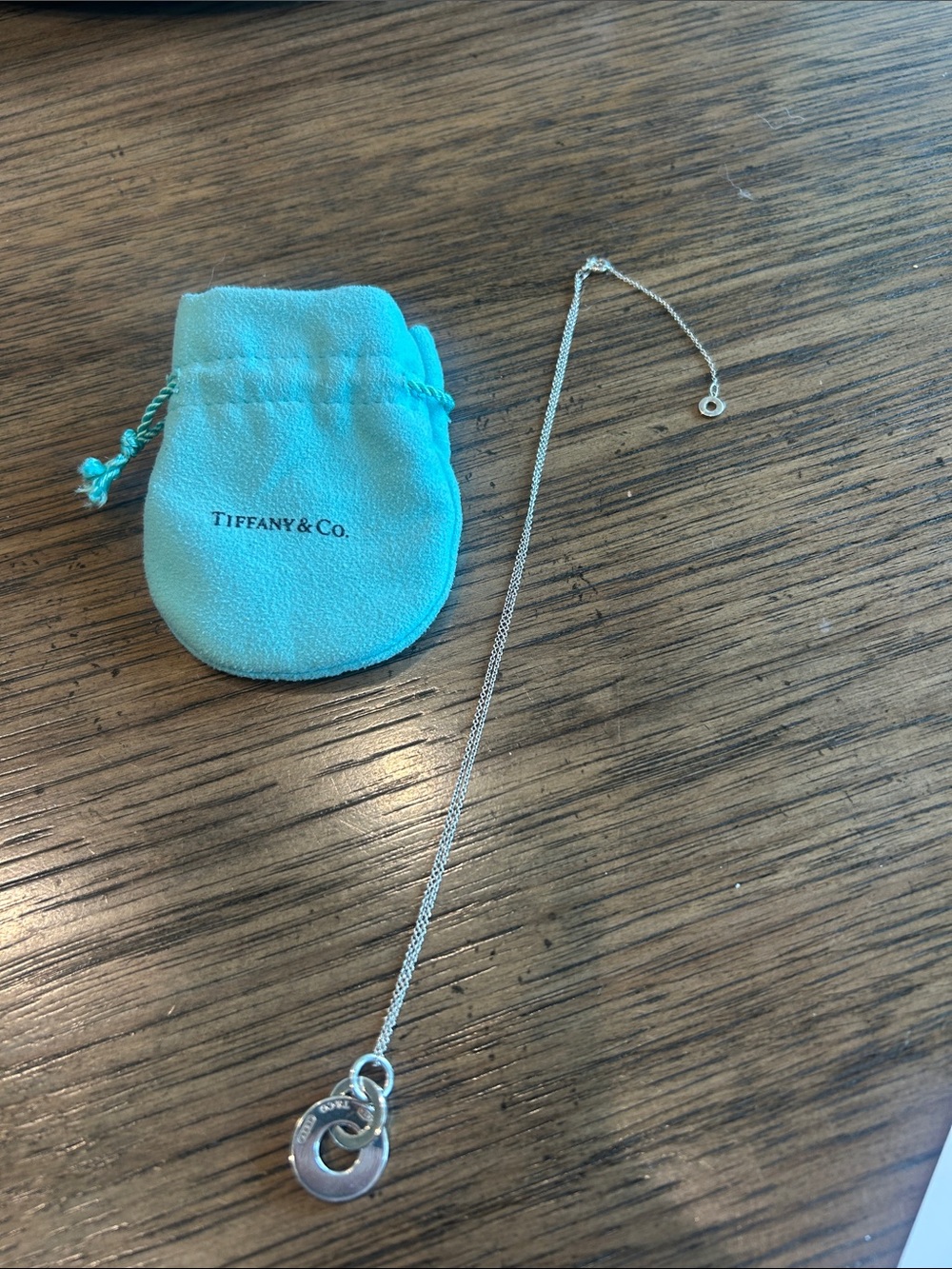 Tiffany & Co. Silver Interlocking Circle Necklace with Tiffany Blue Pouch